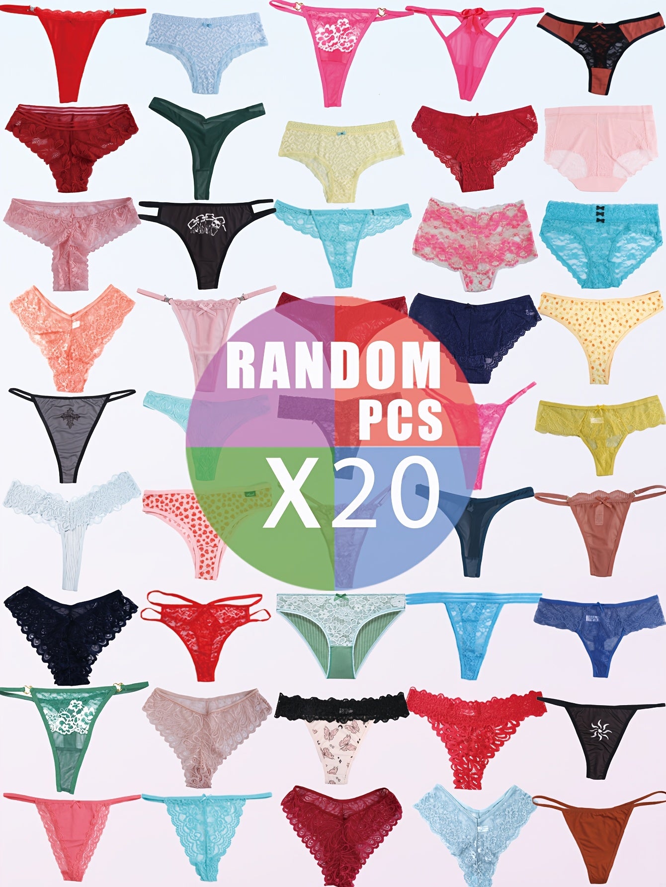 Women'S Pack of 20 Random Assorted Print Panties - Thongs